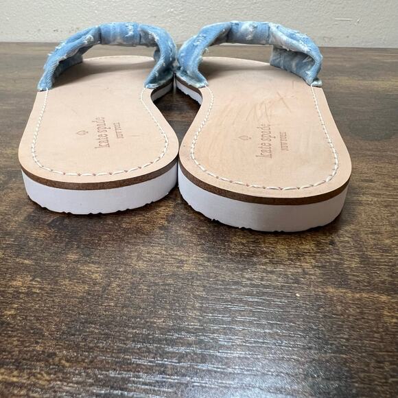Kate Spade Indi Slide Sandal 8 Denim Bow Slip On Feminine Chic Open Toe Coquette - Picture 5 of 11